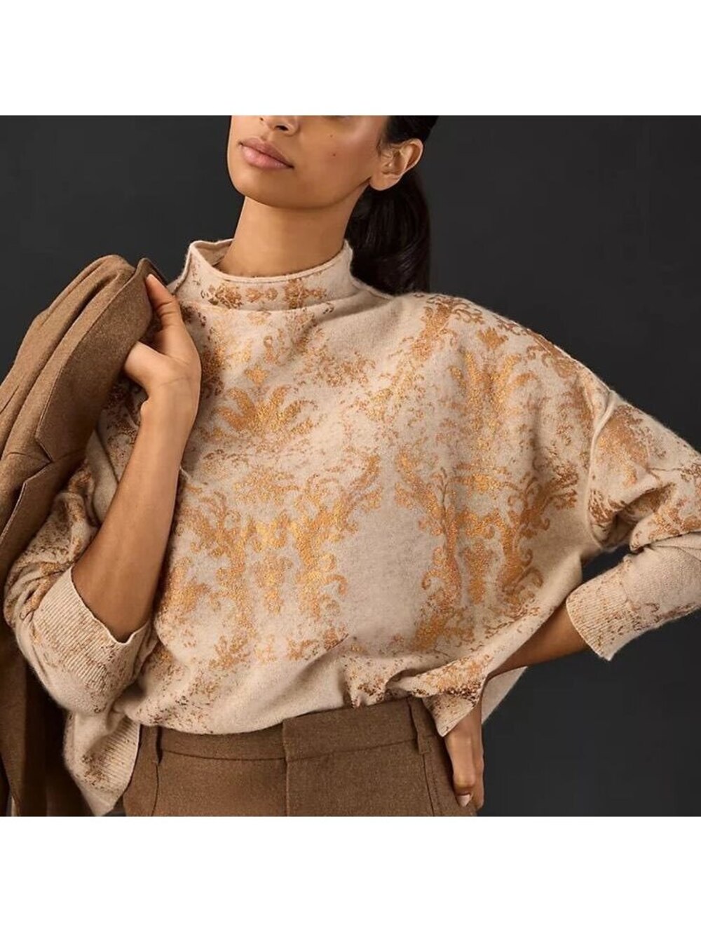 Pilcro XXS 100% Cashmere Beige and Orange Metallic Pattern Sweater